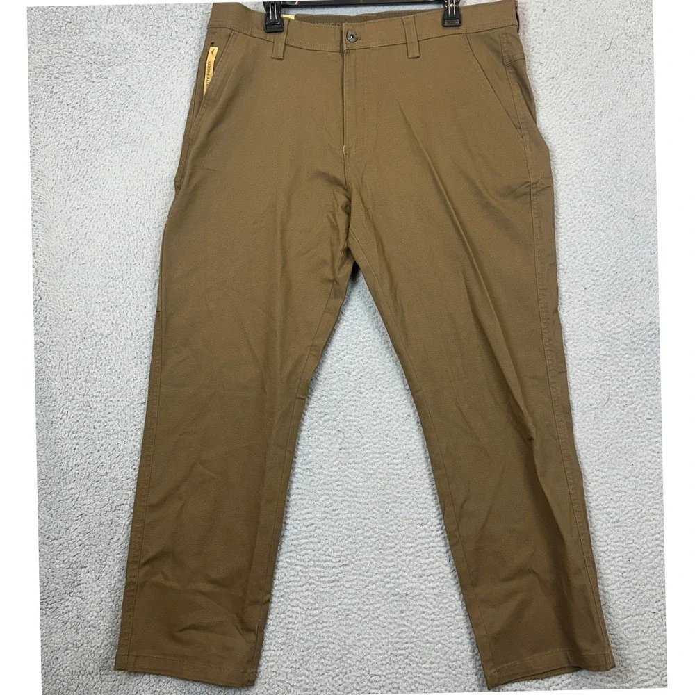 NEW Weatherproof Commuter Pants Mens 38X30 Brown Chino Flex Waist Stretch Casual